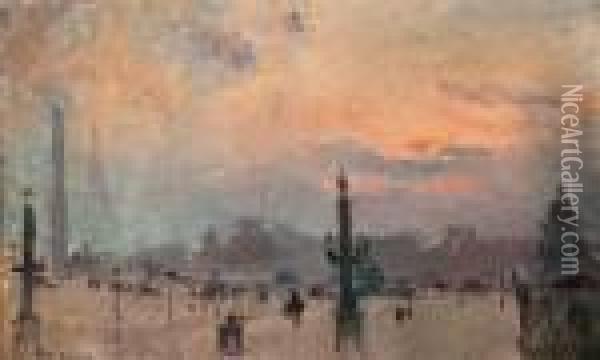 La Place De La Concorde A Paris Oil Painting - Albert Lebourg
