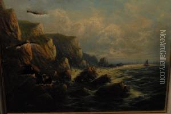 A Pair, The Evening Glory Of The Western Sky And The Rockface Oil Painting - Frank Hider