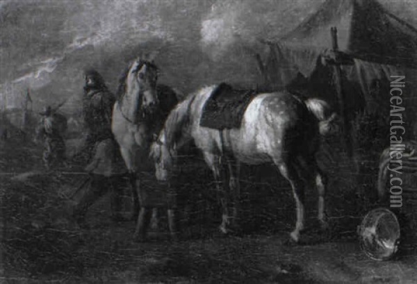 Milit,risches Lager Mit Pferd Oil Painting - Pieter van Bloemen