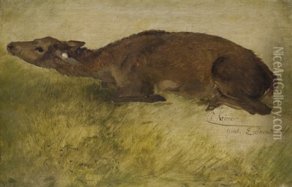 Deer Oil Painting - Christian (Johann Christian) Kroener