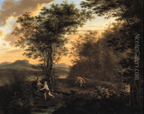 Sudliche Landschaft Mit Pan Und Syrinx Oil Painting - Willem de Heusch