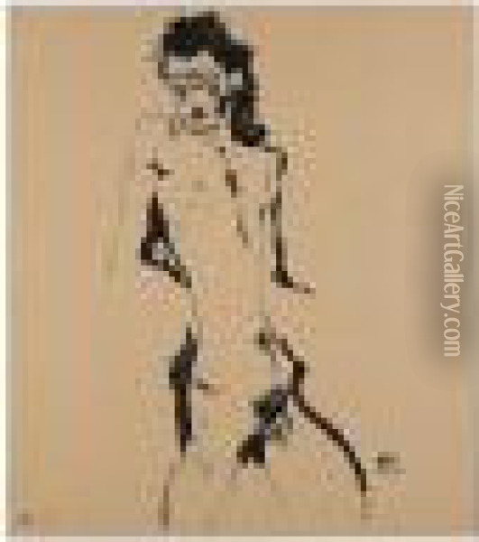 Male Nude (self Portrait) I (kallir 1b) Oil Painting - Egon Schiele
