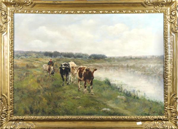 Vaches Au Bord De L'eau Oil Painting - Franz De Beul