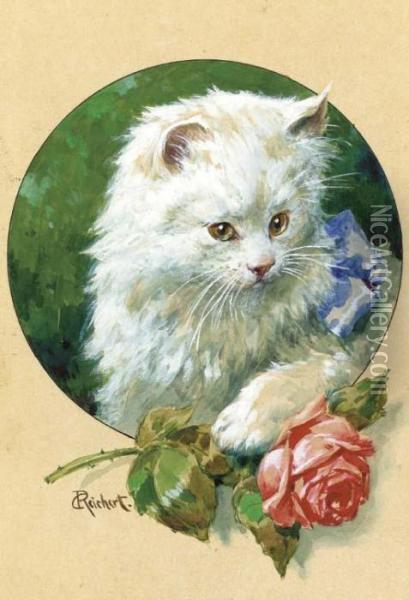 The Little White Kitten Oil Painting - Carl Reichert