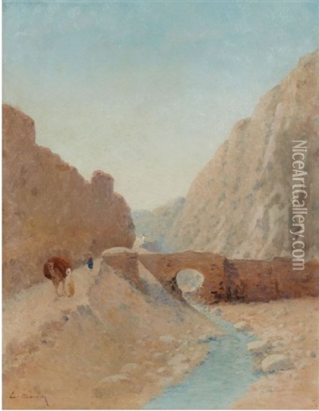 Debut D'une Caravanne Longeant L'oued Oil Painting - Emile Boivin