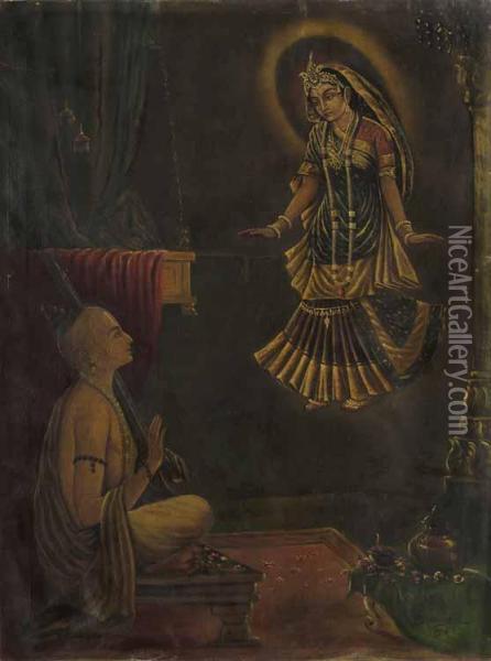 Devotee Oil Painting - Mahadev Vishvanath Dhurandhar
