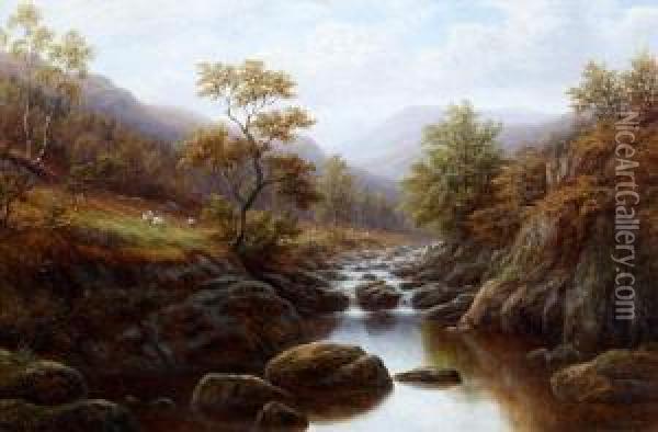 'on The Wharfe, Yorkshire', And 'autumn On The Lledr, North Wales' Oil Painting - William Mellor