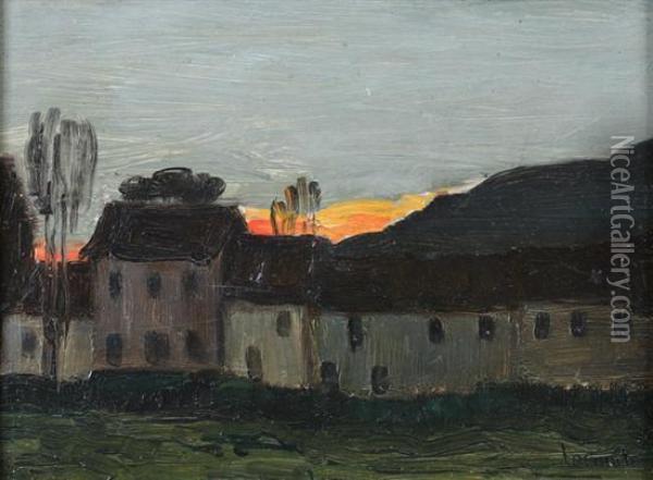 Villageat Sunset Oil Painting - Emile Lecomte
