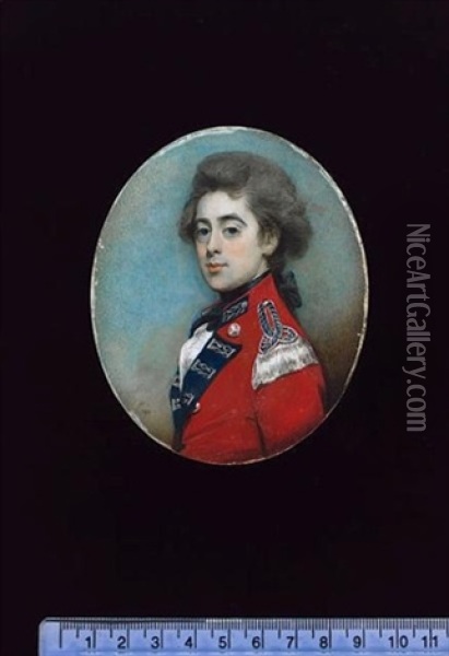 Colonel George Northcoate, Wearing Scarlet Coatee, With Blue Facings And Silver Lace, A Silver Bullion Epaulette With Blue Ground On His Left Shoulder, Indicating Field Rank Oil Painting - Horace Hone