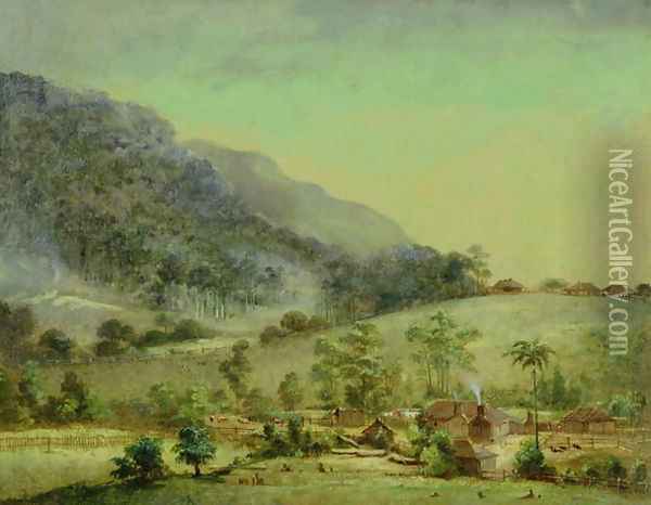Homesteads (2) c.1850 Oil Painting - Anonymous Artist