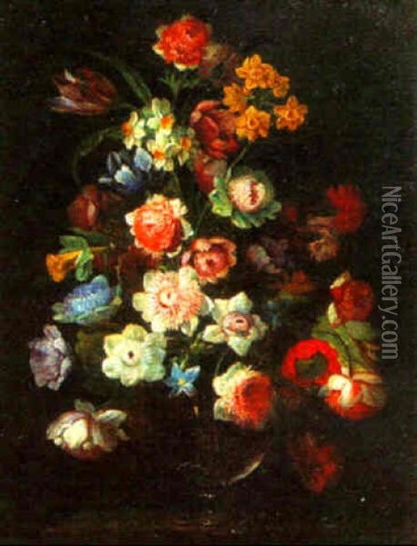 Bouquet De Fleurs Dans Un Vase De Cristal Oil Painting - Jean-Michel Picart