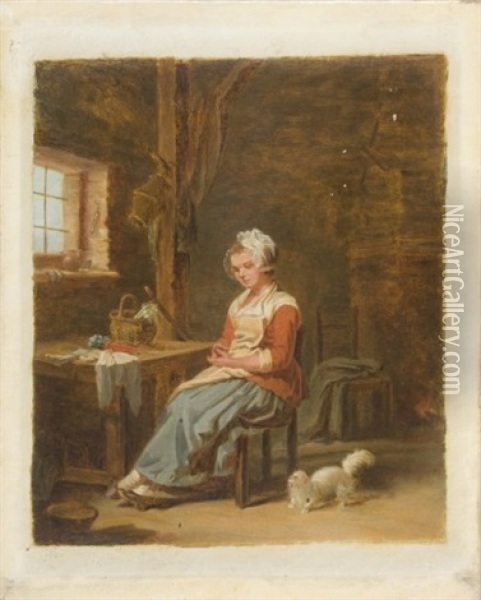 Jeune Femme Dans Son Office Faisant Ses Comptes Oil Painting - Martin Droelling