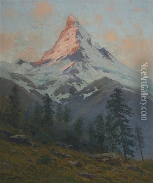 A Majestic Mountain Oil Painting - Charles Partridge Adams