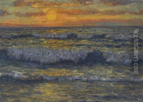 Meereswogen Bei Sonnenuntergang Oil Painting - Carl Hessmert