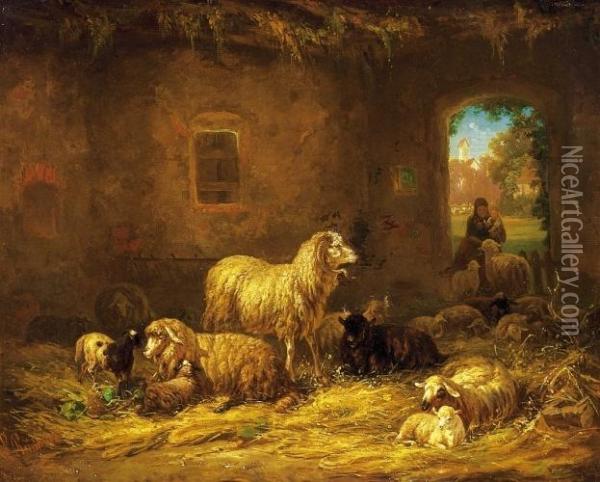 Encounter With The Lamb Oil Painting - Louis, Ludwig Reinhardt