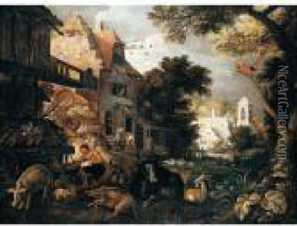 Landscape With The Prodigal Son Oil Painting - Roelandt Jacobsz Savery