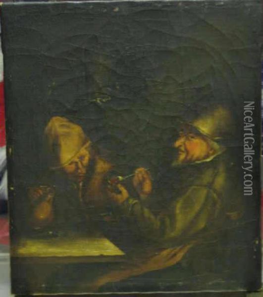 Interior With Men Drinking And Smoking Oil Painting - Adriaen Jansz. Van Ostade