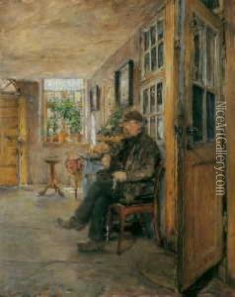 Hollandisches Interieur Mit Sitzendem Mann Oil Painting - Gotthardt Kuehl