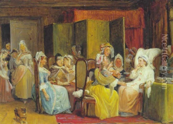 Scene Fra Ludvig Holbergs Komedie Barselsstuen Oil Painting - Wilhelm Nicolai Marstrand
