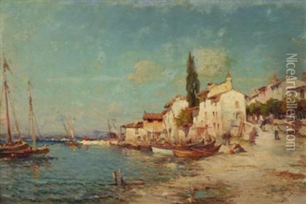 A Fishing Village Oil Painting - Charles Alexandre Malfray