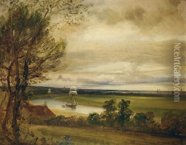 Flusslandschaft Oil Painting - Baron Jean Antoine Theodore Gudin