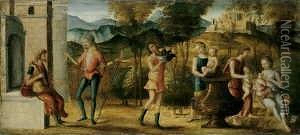 Szene Aus Der Romischen (?) Sage. Oil Painting - Giovanni Battista Cima da Conegliano