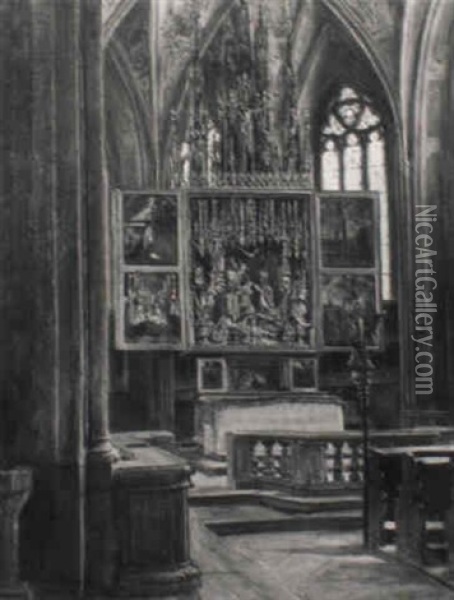 Der Pacher-altar In St. Wolfgang Im Salzkammergut Oil Painting - Karl Friedrich Gsur