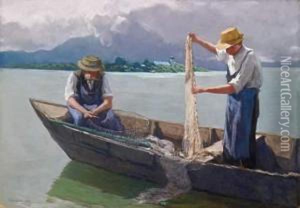 Chiemsee Fisherman Oil Painting - Albert Stagura