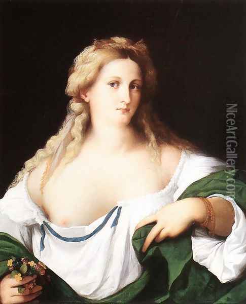 A Blonde Woman Oil Painting - Palma Vecchio (Jacopo Negretti)