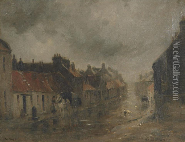 Coaching (grey Day In The Village) Oil Painting - William Mason Brown