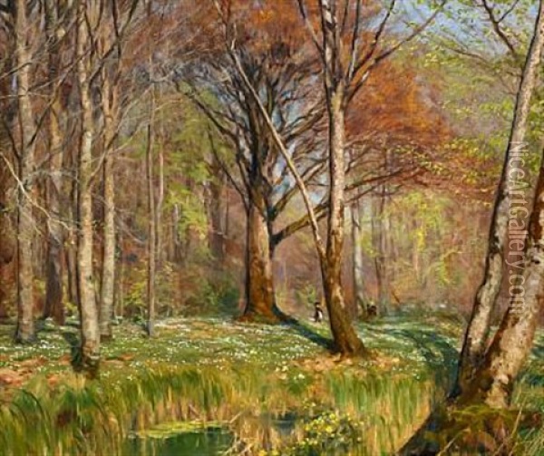 Children In A Spring Forest With Anemones In Bloom Oil Painting - Hans Andersen Brendekilde