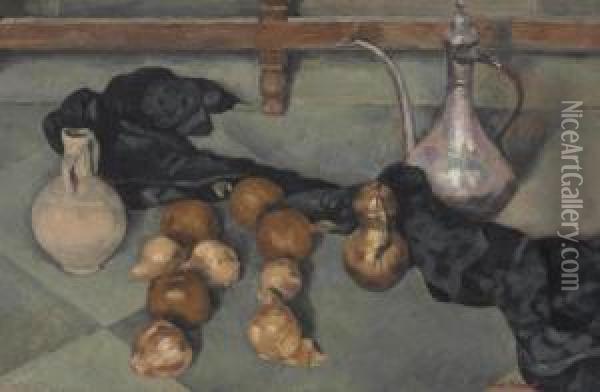 Nature Morte Aux Pichet Et Oignons Oil Painting - Emile Bernard