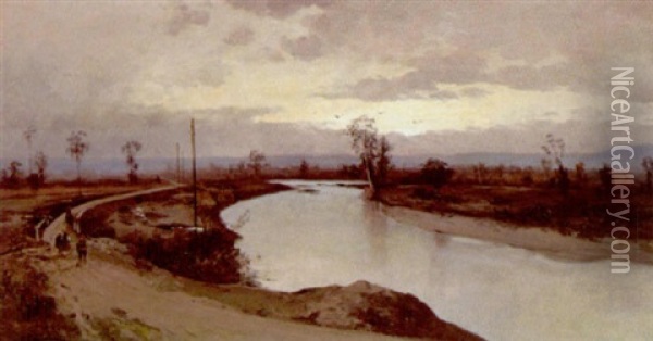 Fluslandschaft Im Abendlicht Oil Painting - Adolf Kaufmann