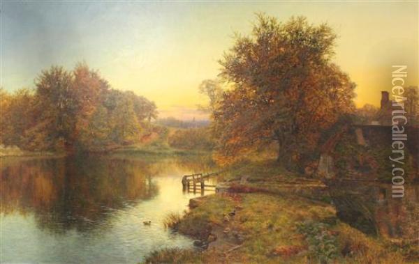 Watermill At Sunset Oil Painting - George Vicat Cole