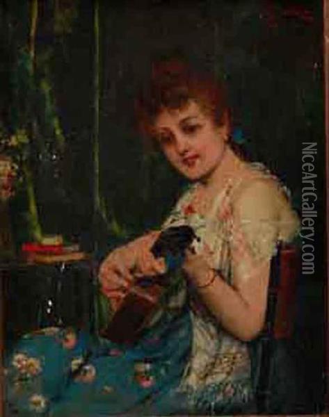 Young Lady And Her Music Oil Painting - Adolfo Bacci
