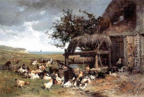 Coqs, Poules Et Canards Oil Painting - Alexandre Defaux