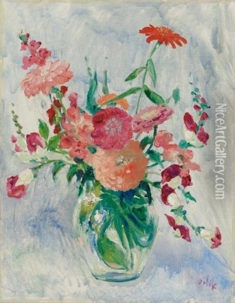 Straus Mit Sommerblumen Oil Painting - Emil Orlik