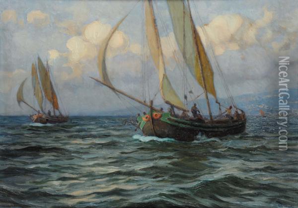 Barche In Navigazione Oil Painting - Guido Grimani