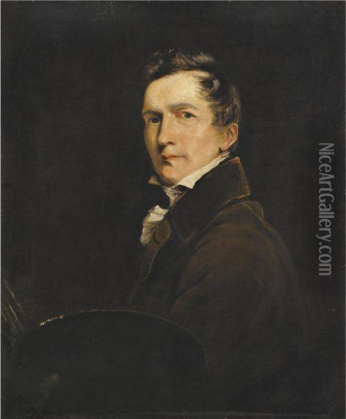 Self Portrait, Half Length, Holding A Palette Oil Painting - John Jackson