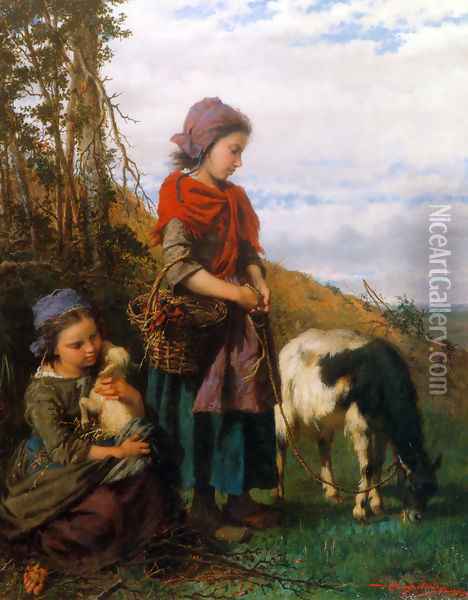 Deux jeunes bergeres Oil Painting - Henry Campotosto