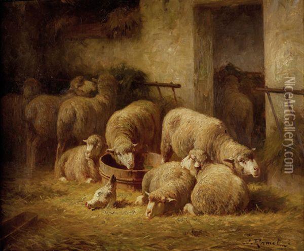 Moutons A La Bergerie Oil Painting - Jules Louis Rame