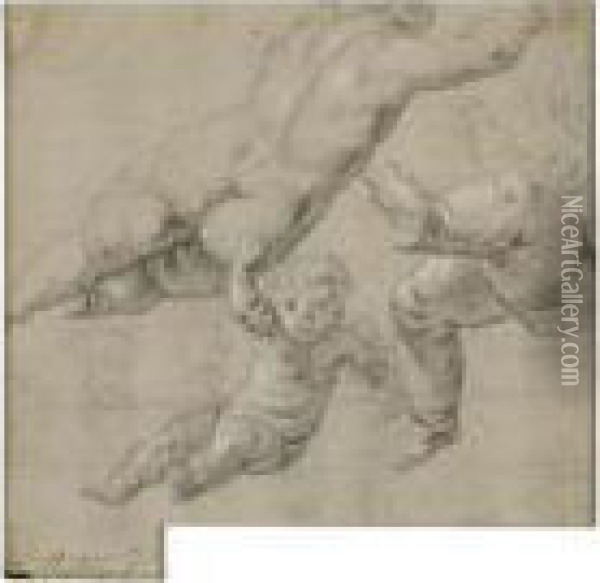 Studies Of Putti And A Female Nude Seen From Behind Oil Painting - Jacob Jordaens