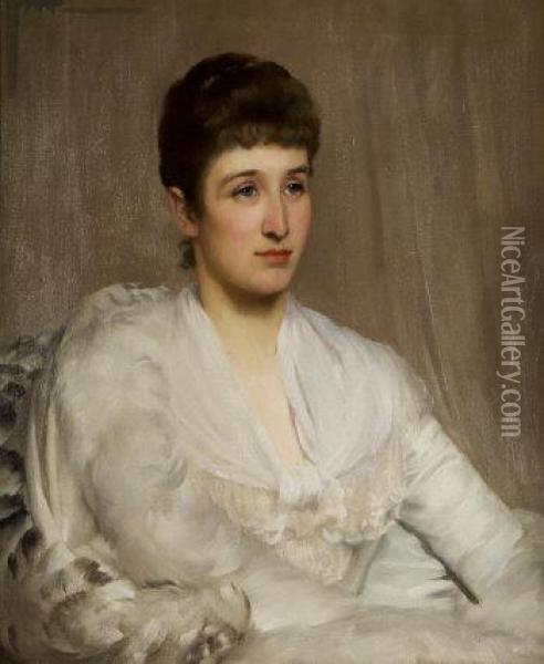 Portrait Of A Lady In A White Lace Dress Oil Painting - Saint George Hare