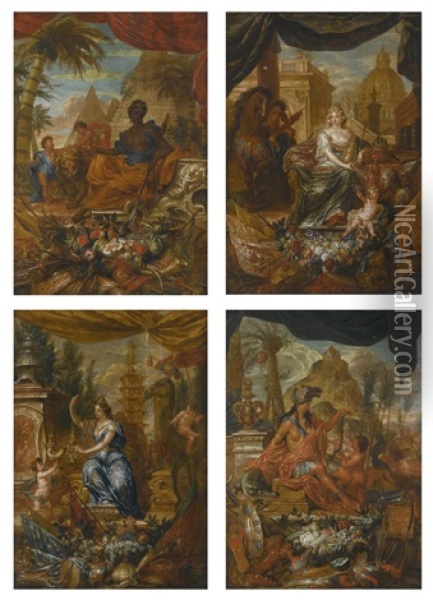 The Four Continents: America, Africa, Europe And Asia Oil Painting - Godfried Maes