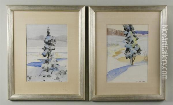 Tree In Snow I And Tree In Snow Ii Oil Painting - Carl Harold Nordstrom