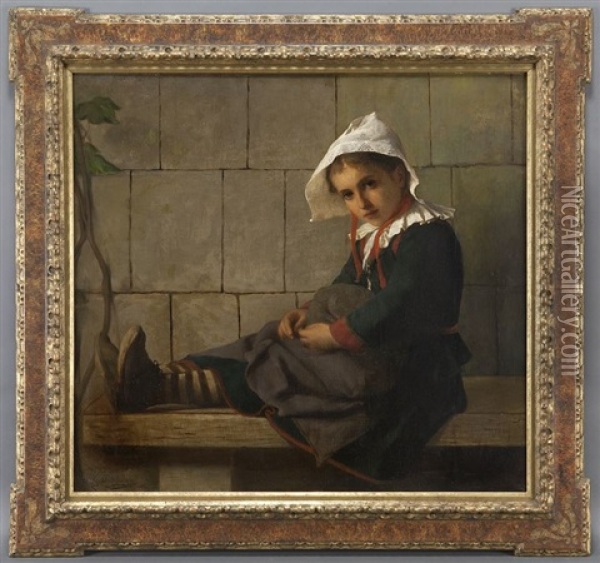 Girl In A Bonnet Oil Painting - Gaston Casimir Saint-Pierre