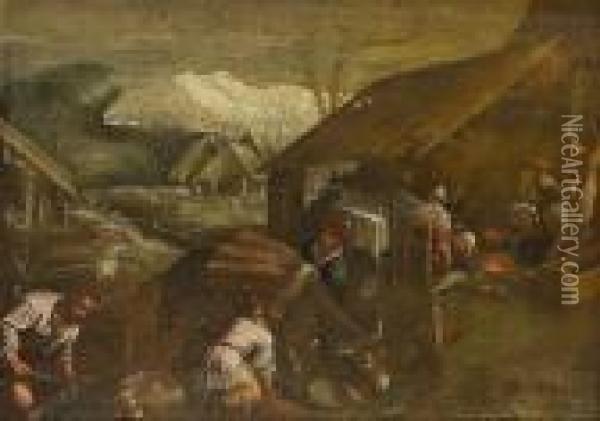 An Allegory Of Winter Oil Painting - Jacopo Bassano (Jacopo da Ponte)