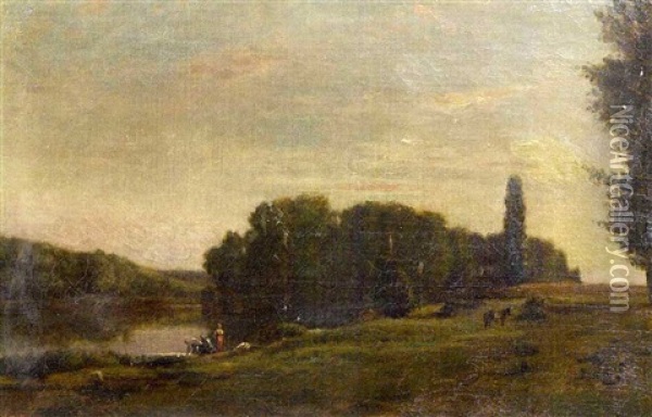 Landscape With Figures By A River Oil Painting - Hippolyte Camille Delpy