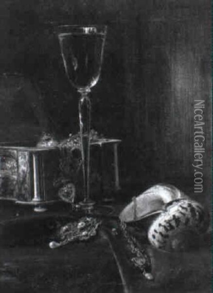 Stilleben Mit Schmuckschatulle, Glas Und Muschel Oil Painting - Julius Victor Carstens