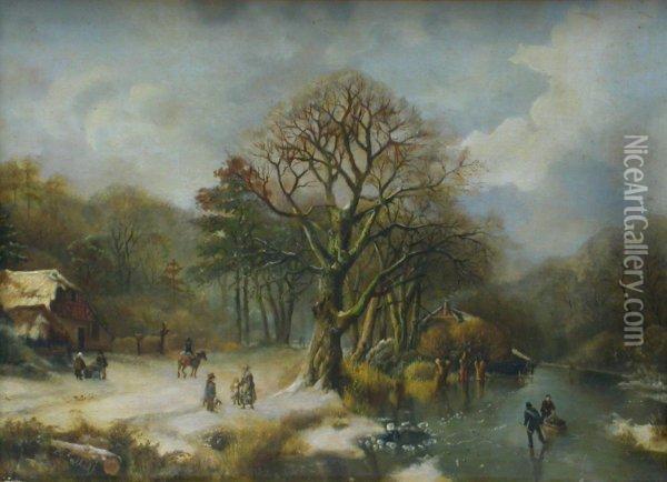 Winterwaldlandschafto Oil Painting - Barend Cornelis Koekkoek